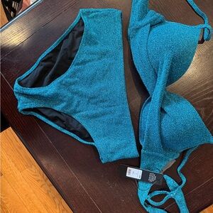 Fashion Nova Shimmer 2 piece Blue Bikini